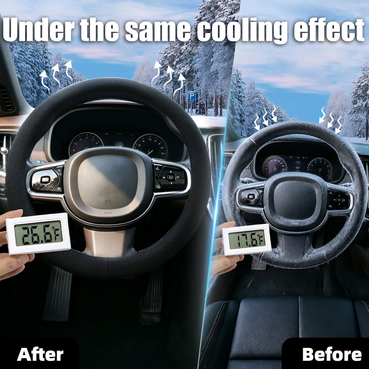 15 Inch Black Silicone Steering Wheel Cover Thermoregulating for All-Season Breathable Car Steering Wheel Cover Men Fits Round/D Shape, Warm in Winter Cool in Summer, Non-Slip Touch