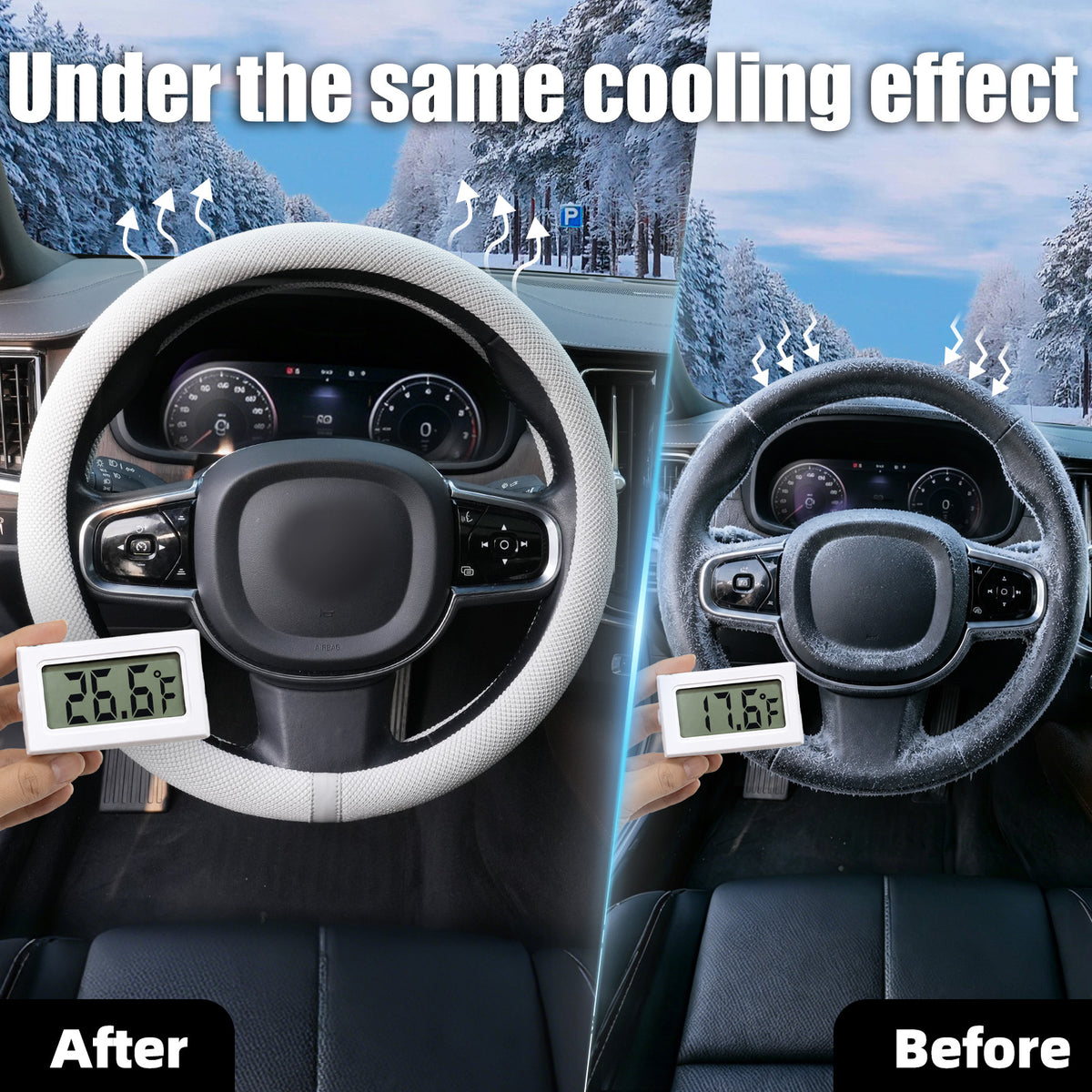 15 Inch Silicone Steering Wheel Cover for Women Thermoregulating All-Season Breathable Car Steering Wheel Protector Fits Round/D Shape, Warm in Winter Cool in Summer, Non-Slip Touch, White Gray