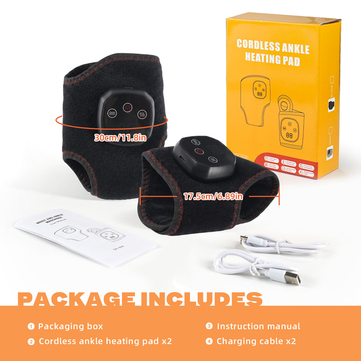 2Pcs Cordless Foot and Ankle Massager with Heat for Pain Relief Neuropathy, 3 Vibration & 5 Heat Levels