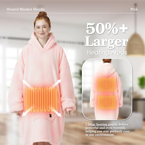 Pink Wearable Heated Blanket Hoodie