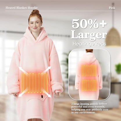 Pink Wearable Heated Blanket Hoodie