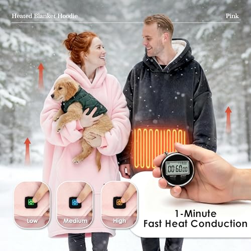 Pink Wearable Heated Blanket Hoodie