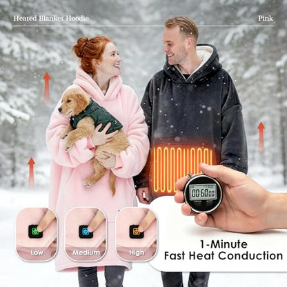 Pink Wearable Heated Blanket Hoodie