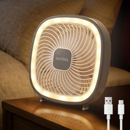 DiHTing 8-Inch Portable Desk Fan — USB Rechargeable, LED Night Light, 3-Speed, Quiet Operation for Home Office