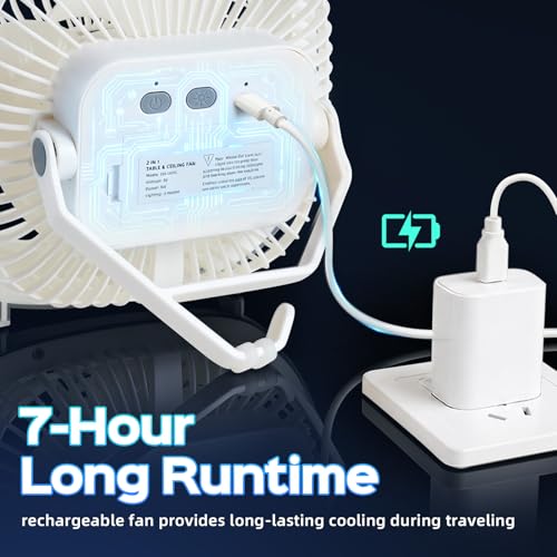 DiHTing 8-Inch Portable Desk Fan — USB Rechargeable, LED Night Light, 3-Speed, Quiet Operation for Home Office