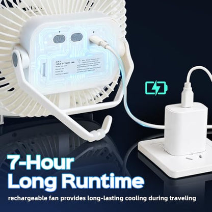 DiHTing 8-Inch Portable Desk Fan — USB Rechargeable, LED Night Light, 3-Speed, Quiet Operation for Home Office